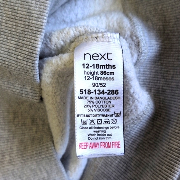 next uk comfy neutral gray zip-up hoodie sweatshirt 12-18 months baby boy - Picture 4 of 5